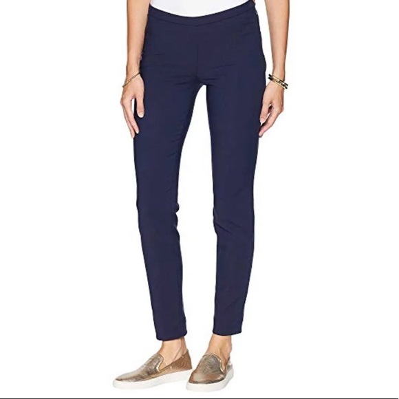 Lilly Pulitzer Sz XS Navy Blue Pull On Slit Back Hem Stretchy Pants - Picture 2 of 12